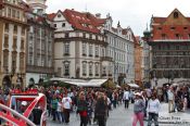 Travel photography:Prague`s old town square filled with tourists, Czech Republic