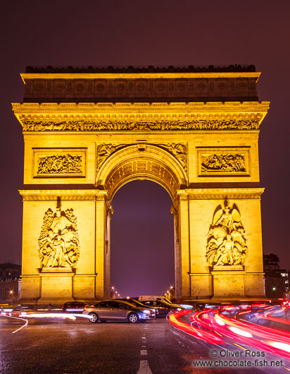 Paris Arc de Triomphe in rush hour traffic
