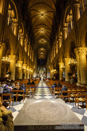Inside the Notre Dame cathedral in Paris