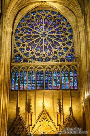 Rose window inside the Notre Dame cathedral in Paris