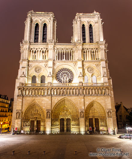 View of Notre Dame cathedral by night