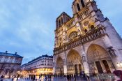 Travel photography:View of Paris Notre Dame cathedral at dusk, France