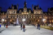 Travel photography:The Hotel de ville (city hall) with ice rink in Paris, France