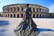 Travel photography:Torero sculpture in front of the coliseum in Nimes  , France