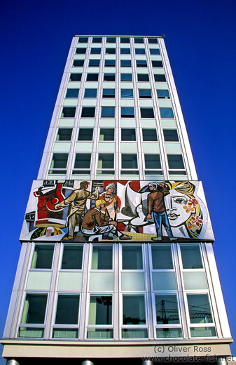 Building featuring mosaic with socialist theme at the Alexanderplatz