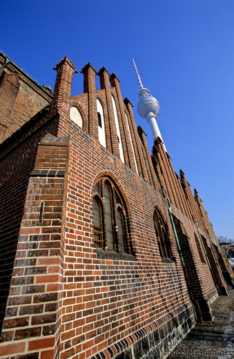 St. Marien Kirche on Berlin Alexanderplatz with Fernsehturm in the background