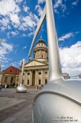 Travel photography:View of the French Dome from the Gendarmenmarkt with giant musical notes, Germany