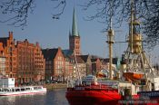Travel photography:View of Lübeck from across the Trave river, Germany