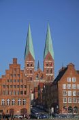 Travel photography:Houses along the Trave river in Lübeck, Germany