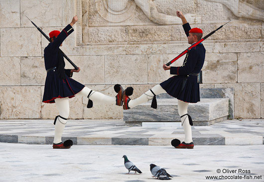Guards at the Monument of the Unknown Soldier in Athens - Tsolias
