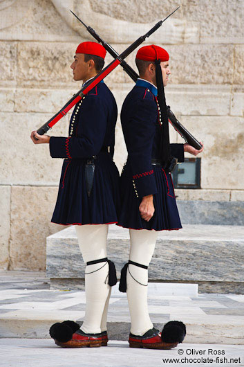 Guards at the Monument of the Unknown Soldier in Athens - Tsolias