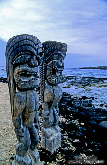 Two guardians at Pu`uhonua o Honaunau