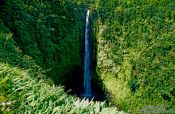 Travel photography:Tall waterfall on Hawaii Island, Hawaii USA