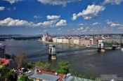 Travel photography:Panoramic view of the Pest side with the Chain Bridge, Hungary
