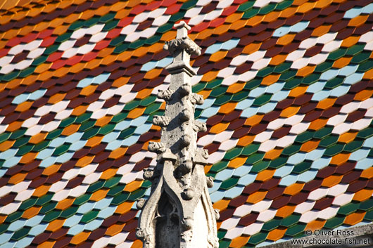 Roof tiles ontop of the Matthias Church in Budapest castle