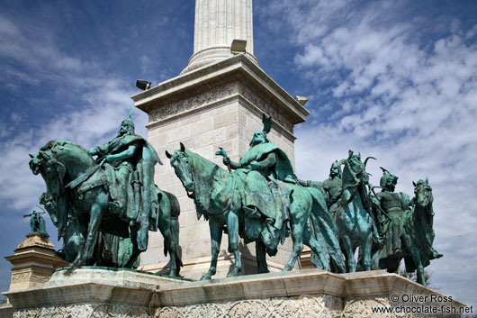Riders at the base of the Millennium column on Budapest´s Heros´ Square