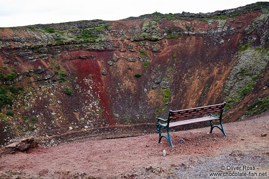 Bench at a crater on the Golden Circle tourist route