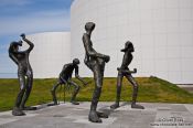Travel photography:Sculpture of a music band outside the Reykjavik Perlan, Iceland