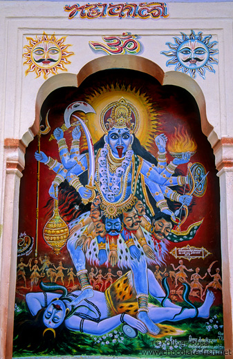 Painting of the goddess Kali dancing on Shiva´s corpse, Pushkar