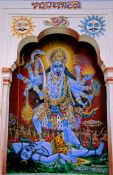 Travel photography:Painting of the goddess Kali dancing on Shiva´s corpse, Pushkar, India