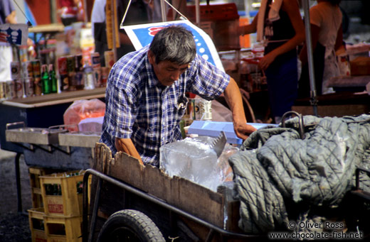 Selling ice to the market stalls in Tokyo