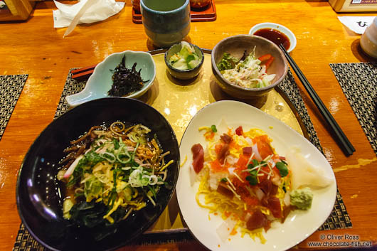 Food in a Tokyo sushi restaurant