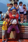 Travel photography:Kids posing on a pirate ship on Lake Hakone, Japan