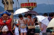 Travel photography:Passengers on a pirate ship crossing Lake Hakone, Japan