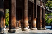 Travel photography:Wooden pillars at the samon (main gate) to Kyoto´s Nanzenji Temple, Japan