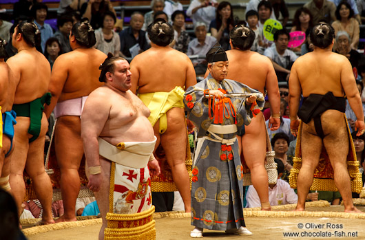 Entrance of the highest ranked makuuchi fighters at the Nagoya Sumo Tournament