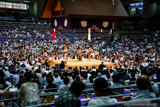 Spectaros and ring at the Nagoya Sumo Tournament