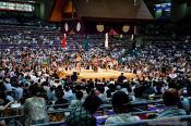 Travel photography:Spectaros and ring at the Nagoya Sumo Tournament, Japan