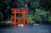 Travel photography:Red torii on Hakone Lake, Japan