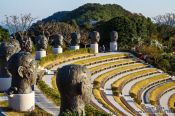 Travel photography:Amphitheatre with sculptures on Camellia Island, South Korea