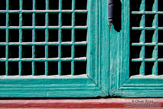 Window detail in Seoul`s Changdeokgung palace