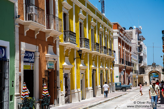 Campeche street with colonial houses