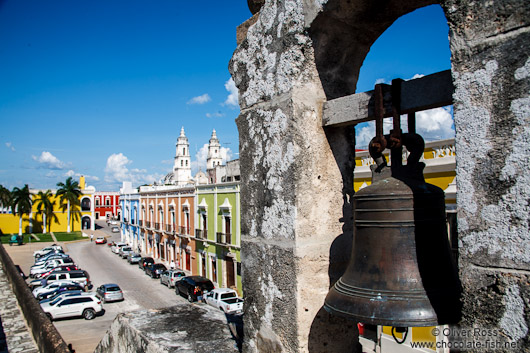 View of Campeche from the city walls with alarm bell
