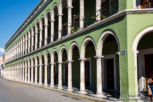 Colonnades along the main square in Campeche