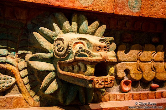 Facade detail of the Pyramid of the Feathered Serpent at the Mexico City Anthropological Museum