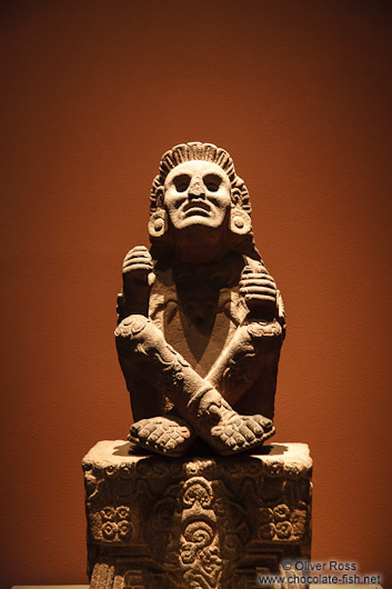 Sculpture of Xochipilli, god of art, games, beauty, dance, flowers, and song in Aztec mythology at the Mexico City Anthropological Museum