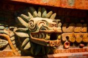 Travel photography:Facade detail of the Pyramid of the Feathered Serpent at the Mexico City Anthropological Museum, Mexico