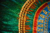 Travel photography:Detail of the Penacho de Moctezuma (feathered headdress) at the Mexico City Anthropological Museum, Mexico