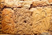 Travel photography:Stone carvings of `Los Danzantes' from Monte Alban at the Mexico City Anthropological Museum, Mexico