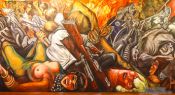 Travel photography:Mural entitled `Katharsis` by José Clemente Orozco in the Palacio de Bellas Artes, Mexico