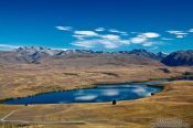 Travel photography:Landscape with Lake Alexandrina and the Southern Alps in MacKenzie Country, New Zealand