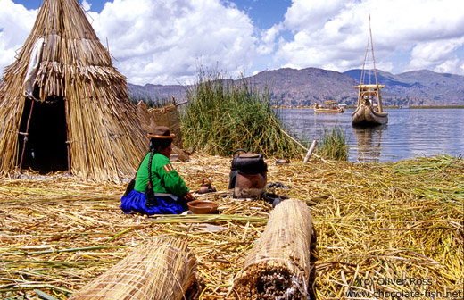 Uros woman cooking