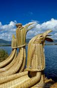Travel photography:Decorations at the prows of the Uros boats, Peru