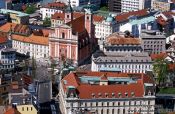 Travel photography:Aerial view of the Prešeren Square in Ljubljana, Slovenia