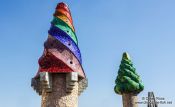 Travel photography:Sculpted chimneys on the roof of Palau Güell, Spain