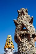 Travel photography:Sculpted chimneys on the roof terrace of Palau Güell, Spain